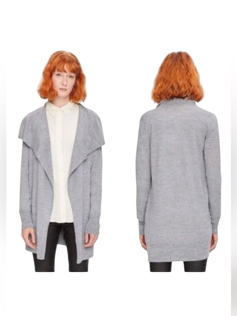 THEORY Winxie T Ribbed Knit Draped Cardigan in Gray